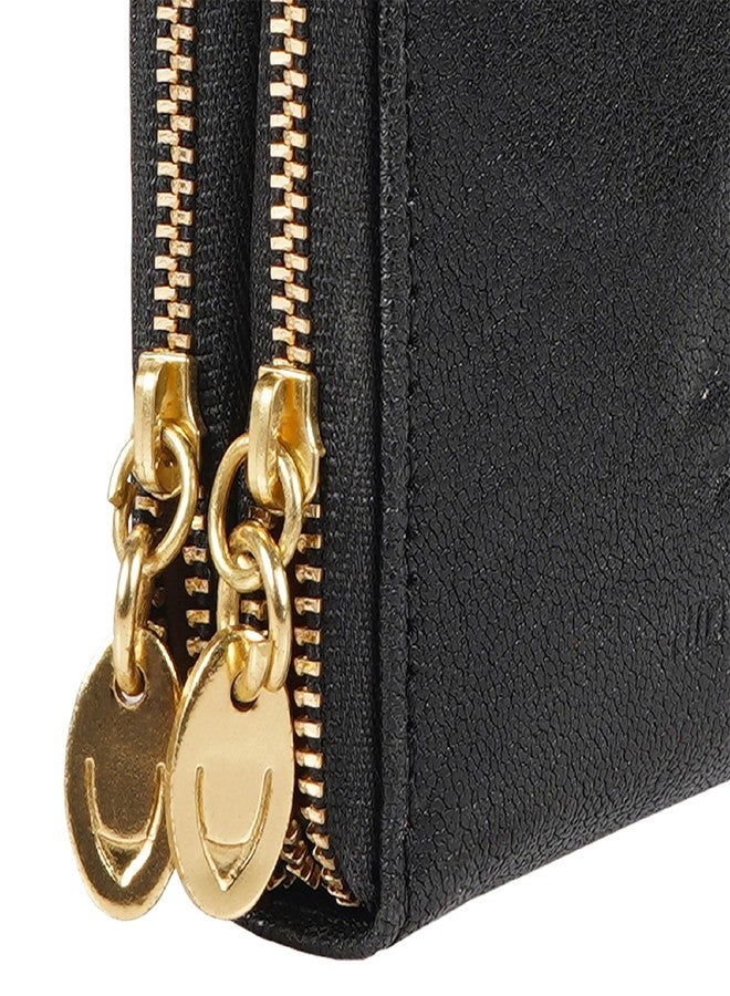 هاي ديزاين محفظة نسائية من الجلد الطبيعي من هايدساين بسحاب دائري - أسود - Image 5